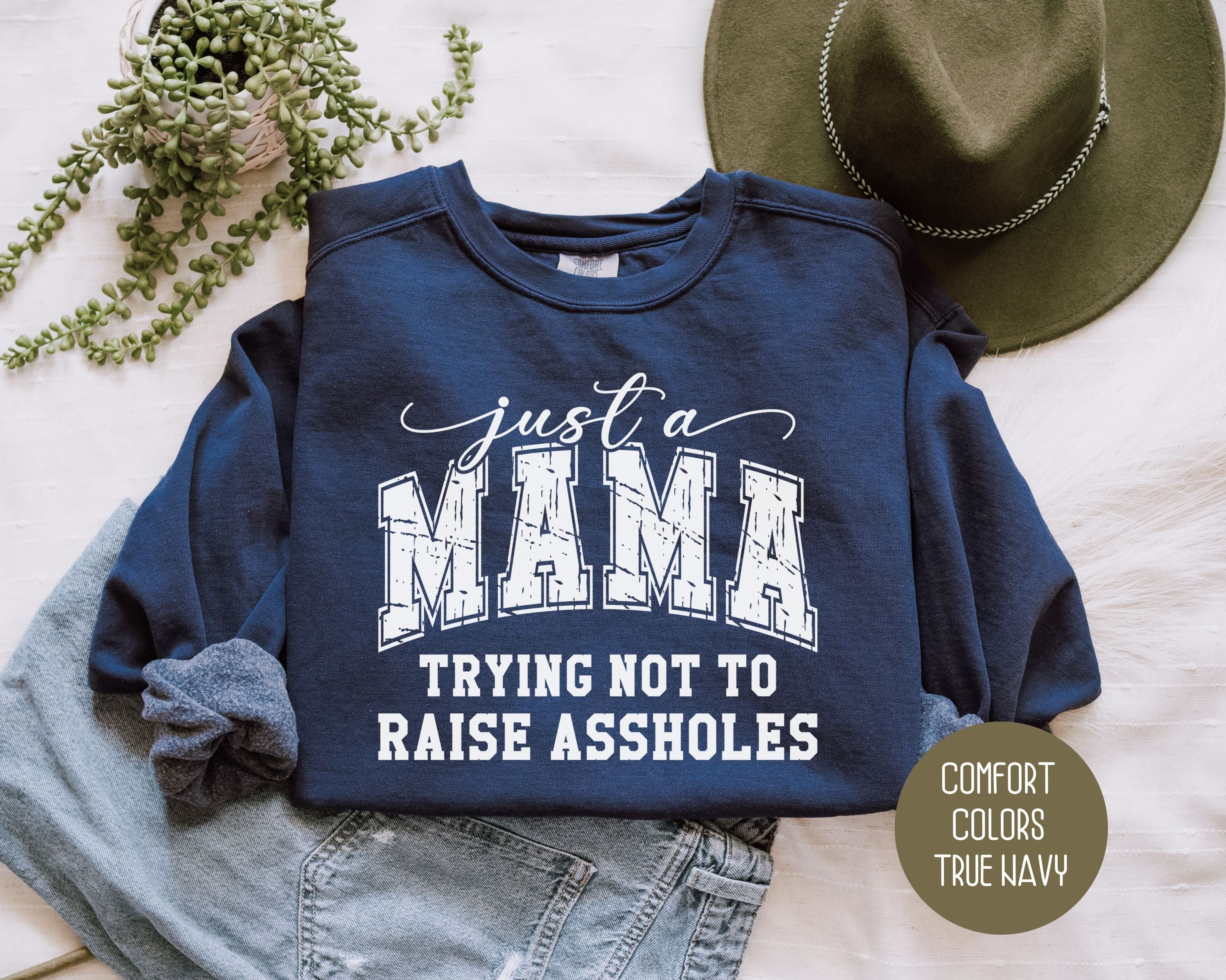 Just a Mama Trying Not To Raise Assholes Comfort Colors Sweatshirt