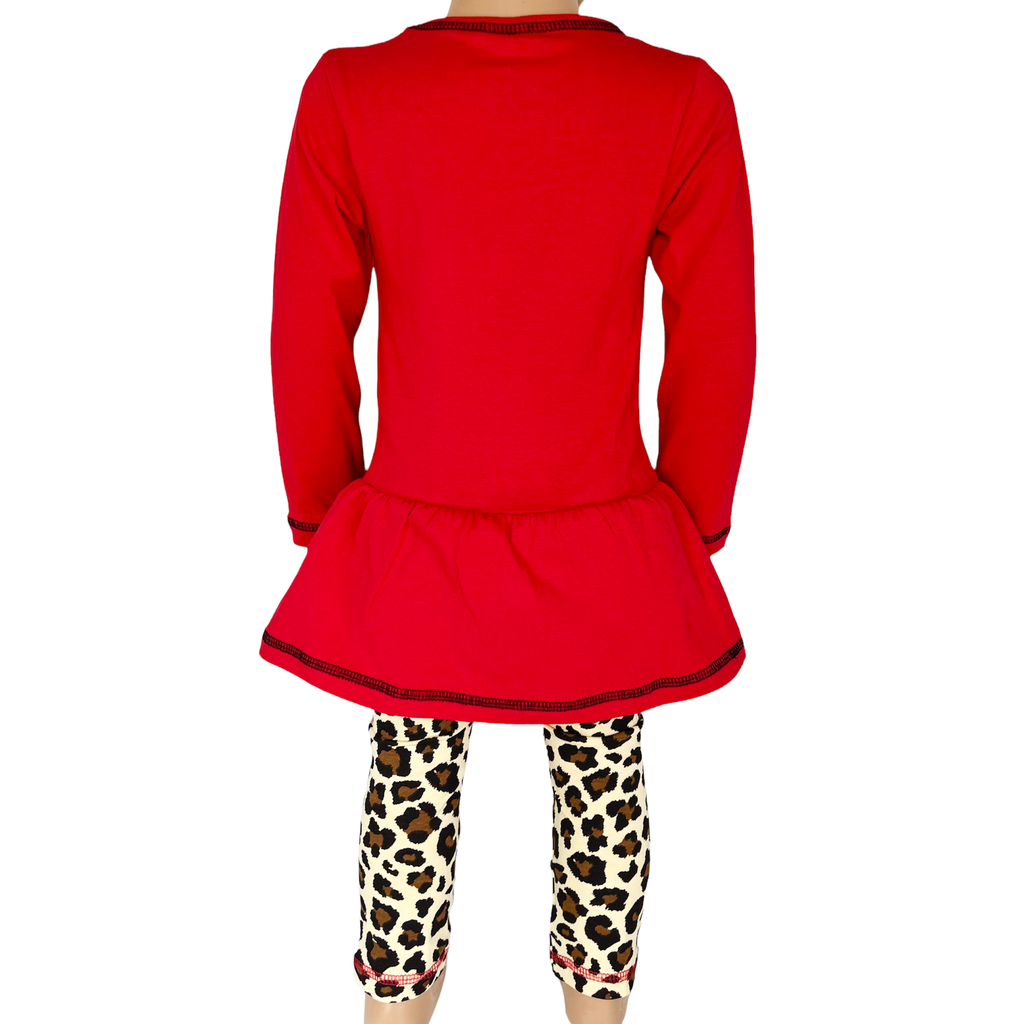AnnLoren Girls Leopard Heart Holiday Dress Tunic & Leggings Set Outfit